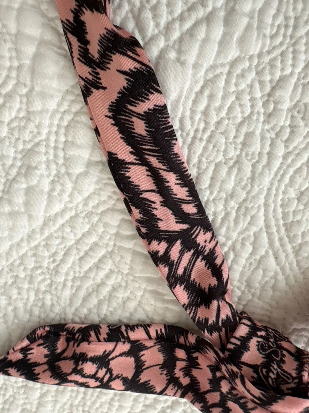 Victoria’s Secret Padded Push-Up Bikini Top. Blush/black w/clear sequins 34C
